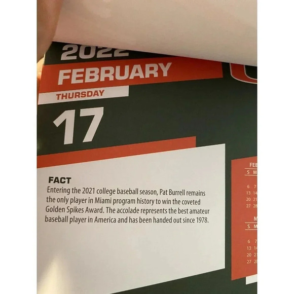 UM HURRICANES- UNIVERSITY OF MIAMI 2022 FACT & TRIVIA DAILY SPORTS CALENDAR - Picture 4 of 7